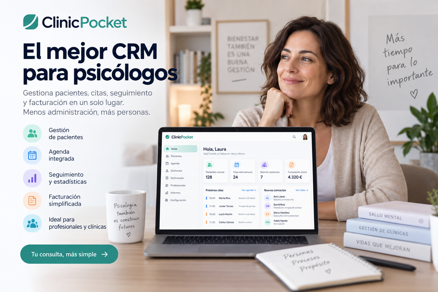 ClinicPocket: el mejor CRM para psicólogos para gestionar pacientes, citas y clínica